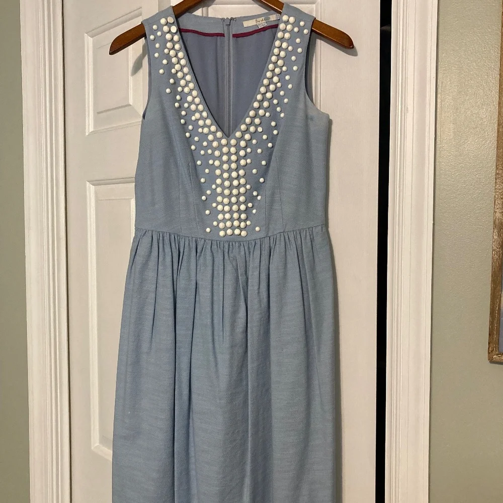 Boden Powder Blue Beaded Shift Dress - Size 2 - Picture 1 of 12